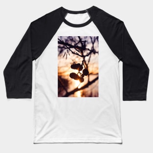 Winter sunset through the pine trees Baseball T-Shirt